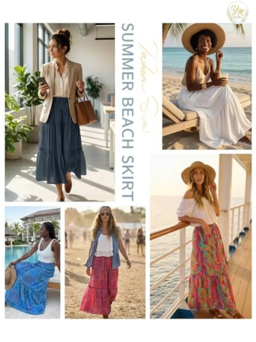 Boho High Waist Maxi Skirt with Pockets Flowy Tiered A-Line